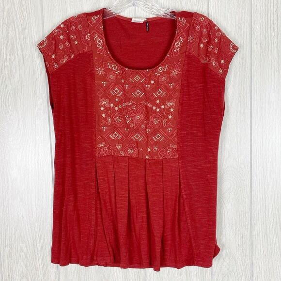 Anthropologie | Akemi + Kin | Red Embroidered Arcana Top Size Small - Picture 1 of 8